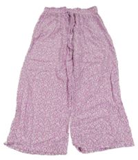 Růžovo-bílé květované lehké kalhoty 