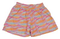 Fialovo-oranžovo-zelené vzorované kraťasy dunnes 