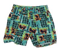 Modré plátěné kraťasy se surfery a nápisy Lupilu