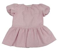 Růžovo-bílé kostkované pomačkané šaty River Island