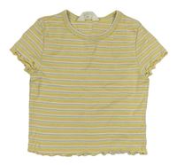 Žluto-bílo-zelené žebrované crop tričko H&M