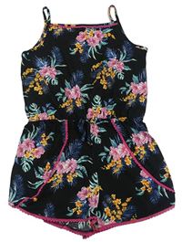 Černý květovaný kraťasový overal Primark