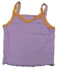 Lila žebrovaný crop top s krajkou 
