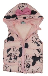 Růžová šusťáková zateplená vesta s Minnie a kapucí Disney
