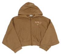 Hnědá propínací crop oversize mikina s logem a kapucí Nike