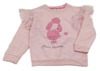 Růžová mikina s pudlem a tylovými volánky Little kids