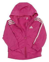 Fuchsiovo-bílá propínací thermo mikina s logem a kapucí Adidas
