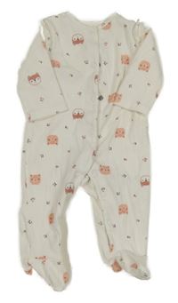 Bílý květovaný žebrovaný overal s medvídky a liškami 