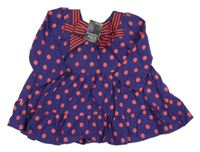 Nové - Fialovo-růžové puntíkaté šaty s mašlí 