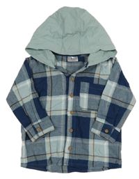 Tmavomodro-světlemodrá kostkovaná košile s kapucí 