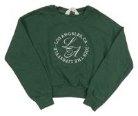 Tmavozelená crop mikina s nápisy H&M