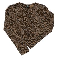 Hnědo-černé vzorované crop triko New Look