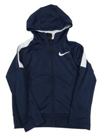 Tmavomodro-bílá propínací sportovní mikina s logem a kapucí Nike