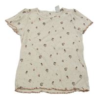 Béžové žebrované květované tričko Topomini