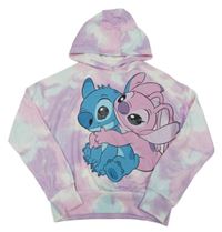 Bílo-růžovo-lila batikovaná mikina se Stitchem a Angelou a kapucí Disney