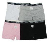 Nové - 4set - 4x nohavičkové kalhotky - černé + bílé + šedé + růžové 