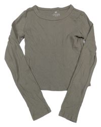 Hnědé žebrované crop triko H&M
