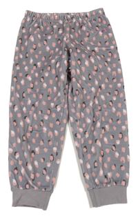 Šedo-růžové plyšové pyžamové tepláky s leopardím vzorem 
