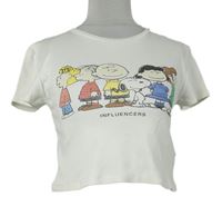 Dámské bílé žebrované crop tričko se Snoopym Pull&Bear 