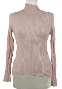 Dámský růžový žebrovaný svetr se stojáčkem Primark 