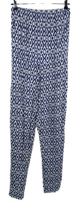 Dámský tmavomodro-bílý vzorovaný letní kalhotový overal bez ramínek Debenhams 