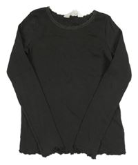 Nové - Tmavošedé žebrované triko s krajkou H&M