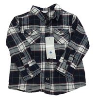 Nové- Tmavomodro-bílo-vínová kostkovaná flanelová košile F&F