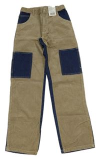 Nové - Béžovo-modré manšestrovo/riflové kalhoty 