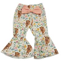 Bílé hippie kalhoty s kytičkami a bizony a mašlí