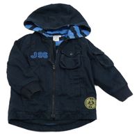 Tmavomodrá plátěná zateplená bunda s nášivkami a kapucí Jasper Conran