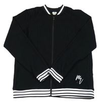 Černá žebrovaná propínací mikina s výšivkou River Island