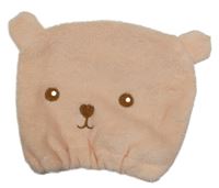 Světlerůžová chlupatá čepice s medvídkem do sprchy