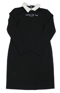 Černé šaty s nápisem a límečkem Shein