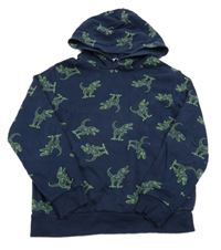 Tmavomodrá mikina s dinonosaury a kapucí H&M
