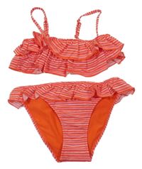 Červeno-růžovo-bílé pruhované dvoudílné plavky s volány H&M
