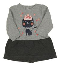 Šedo-antracitové teplákové šaty s kočkou Lupilu