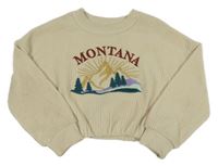 Béžová pruhovaná crop mikina s horami a nápisem Primark