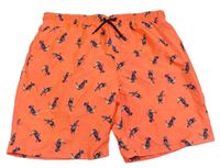 Neonově oranžové plážové kraťasy s tukany Primark 