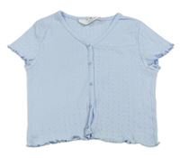 Světlemodré crop tričko s dírkovaným vzorem H&M