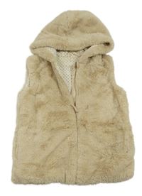 Světlebéžová kožešinová podšitá vesta s kapucí Nutmeg
