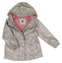 Šedo-růžová metalická nepromokavá jarní bunda s kapucí Tu