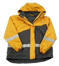 Pomerančovo-tmavošedá nepromokavá jarní bunda s kapucí 