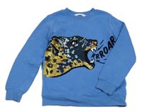 Modrá mikina s levhartem z překlápěcích flitrů H&M