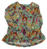 Zelené triko s listy a srnami Tu