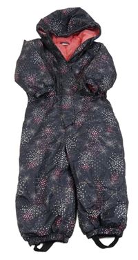 Antracitová puntíkatá šusťáková zimní kombinéza s kapucí Kiki&Koko