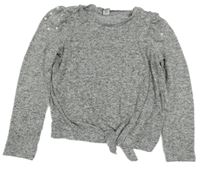 Šedá melírované úpletové triko s perlami Tu