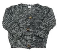 Černo-šedý melírovaný propínací svetr 