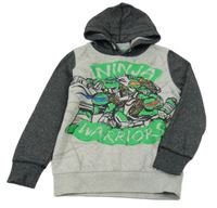 Šedo-tmavošedá melírovaná mikina s kapucí - Želvy Ninja Nickelodeon