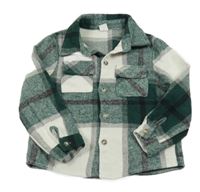 Tmavozeleno-bílo-šedá kostkovaná košilová bunda Shein