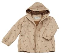 Pudrová šusťáková jarní bunda s kytičkami a kapucí Topolino